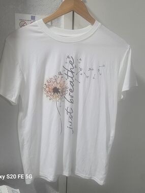 White 'Just Breathe' Graphic Tee